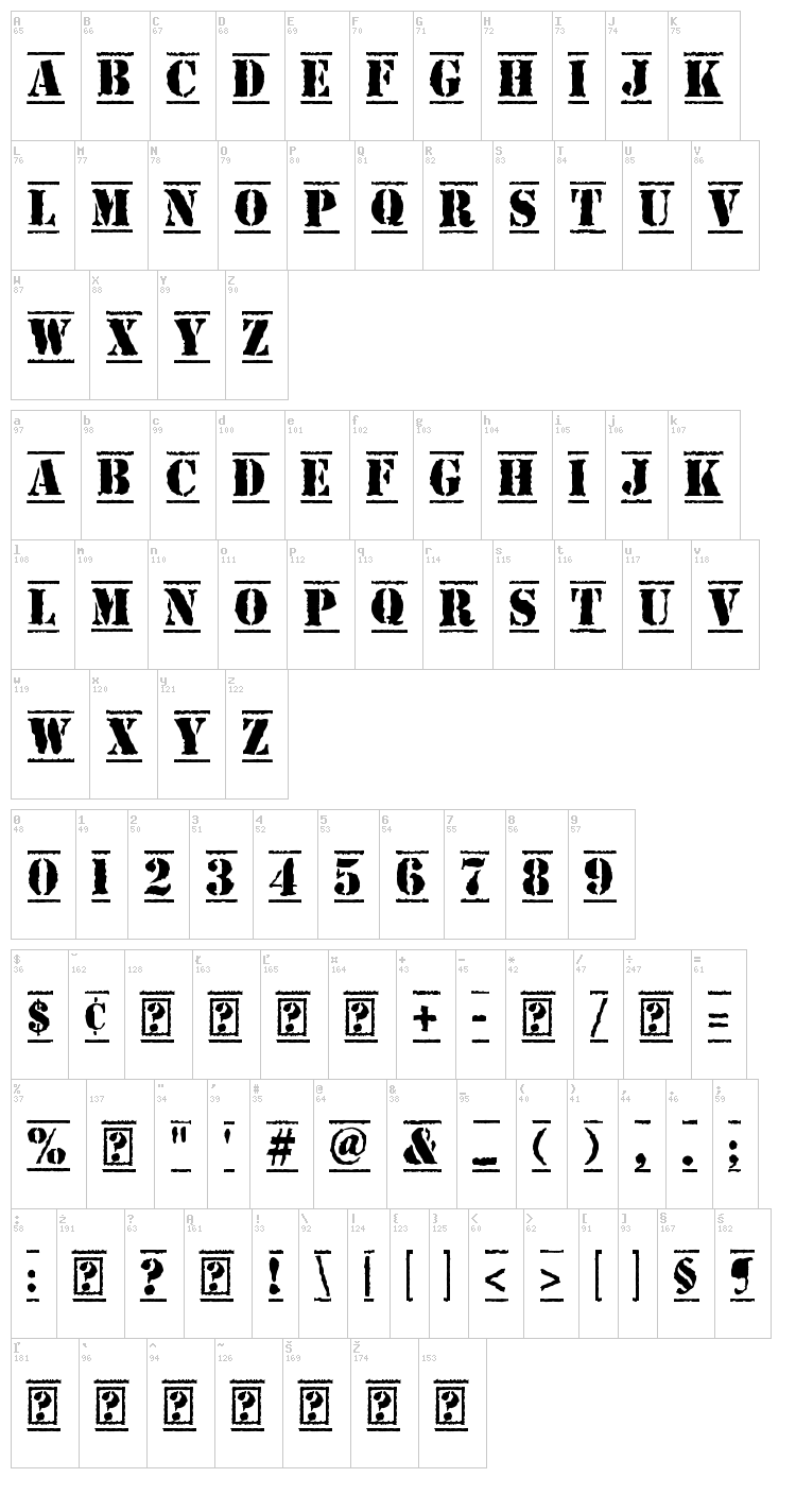 Top Secret font map